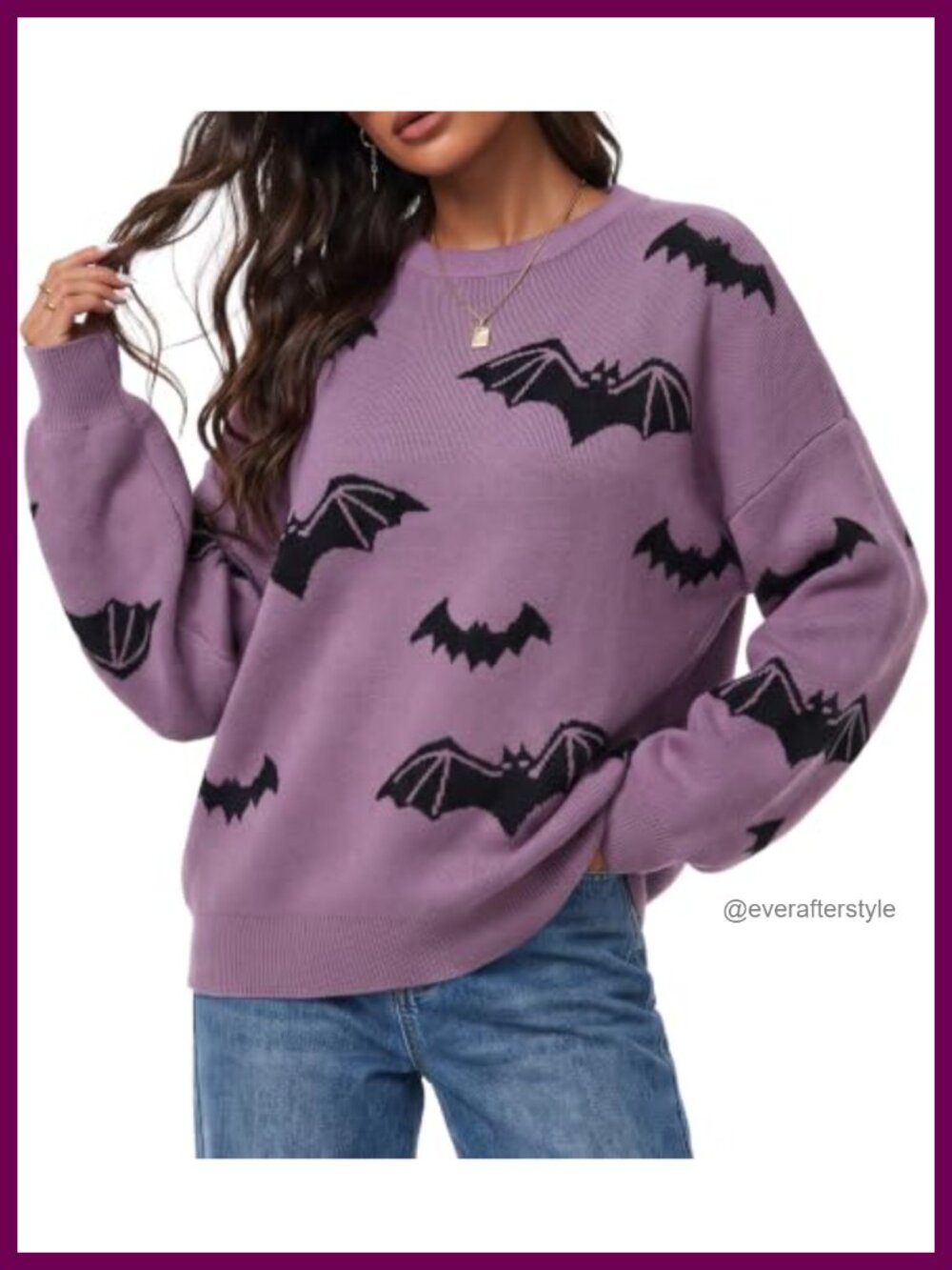 Oversized Wool Blend Crew Neck Sweater Halloween Bat Print